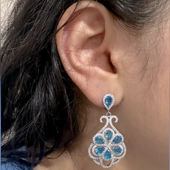 Luxury Swiss Blue Topaz Earrings - Picture 3 of 4